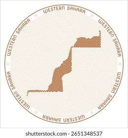 Western Sahara round logo design. Country shape build of rings. Western Sahara text around the country. Vector Illustration.