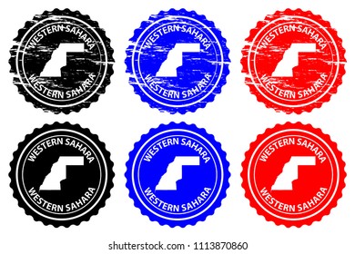 Western Sahara - rubber stamp - vector, Western Sahara map pattern - sticker - black, blue and red