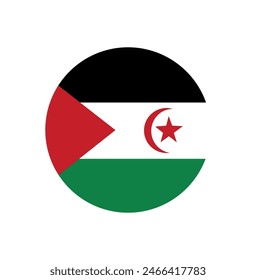 El Botón de la bandera del Sahara Occidental o de la República Árabe Saharaui Democrática redondeado en blanco aislado para Oriente Medio o el Norte de África empujan los conceptos de Botón.	