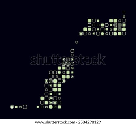 Western Sahara, shape of the country build of colored cells. Digital style map of the Western Sahara on dark background. Large size rounded square blocks. Amazing vector illustration.