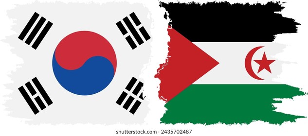 Western Sahara and South Korea grunge flags connection, vector