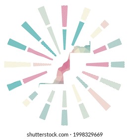 Western Sahara Sunburst. Low Poly Striped Rays And Map Of The Country. Captivating Vector Illustration.