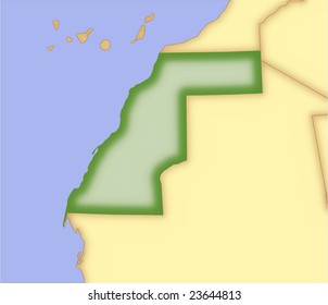 Western Sahara, vector map, with borders of surrounding countries. 5 named layers, fully editable.