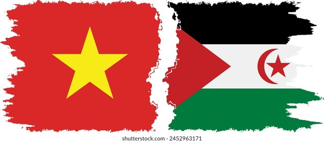 Western Sahara and Vietnam grunge flags connection, vector