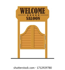 Western Saloon Doors Isolated On Background Vector Illustration.