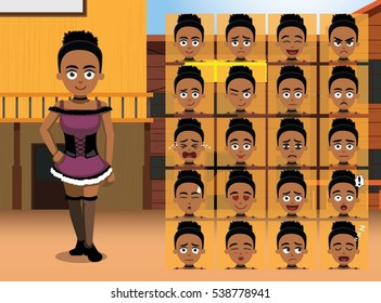 Western Saloon Girl Cartoon Character Emotions