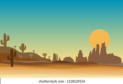 western scene in desert with cactus