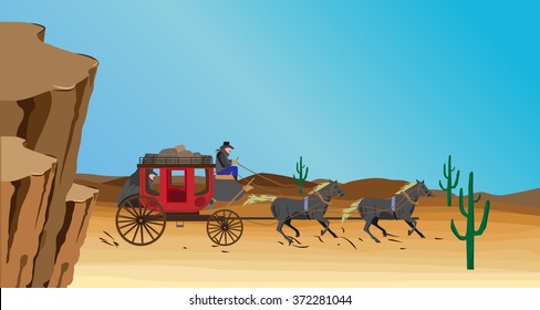 western scene with stagecoach wagon