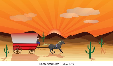 western scene with stagecoach wagon