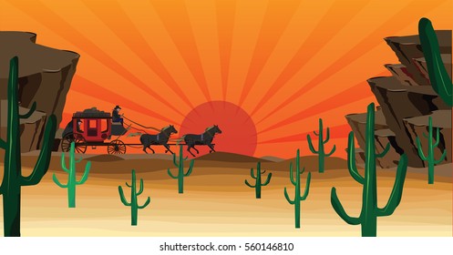 western scene with stagecoach wagon