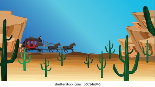 western scene with stagecoach wagon