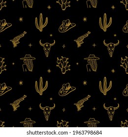 Western seamless pattern boho magical vintage distressed art symbols or labels