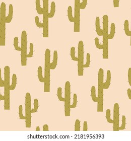 Western seamless pattern with cactus plants. Vector wild west background