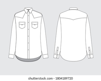 western shirt, front and back, drawing flat sketches with vector illustration by sweettears