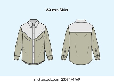 A Western shirt is a traditional item of Western wear characterized by a stylized yoke on the front and on the back. It is generally constructed of chambray, svg