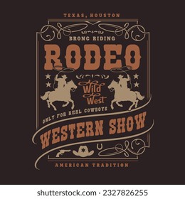 Western Show bunter Vintage Flyer mit Text bronzenen Reitrodeo und amerikanische Tradition bei Cowboys auf Reiten Vektorgrafik