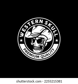 Western Skull Cross Skull Vector Illustration Graphic Logo Design Template