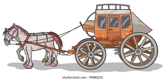 Western Stagecoach With Horses.