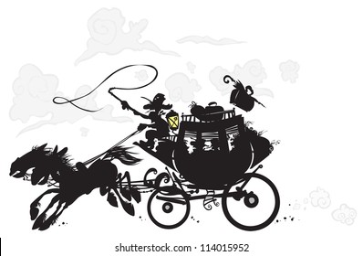 Western Stagecoach. Silhouette Drawing.