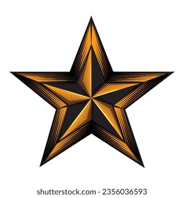Western star. Vector illustration in engraving technique of polygonal star shape symbol.