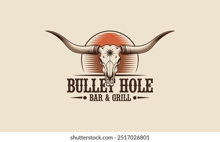 Western style bar and grill logo featuring a longhorn skull.