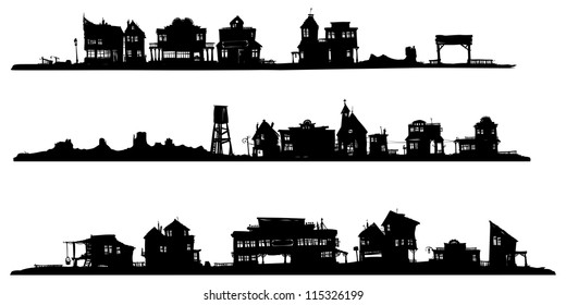 Western Style Buildings. Silhouette Drawing.