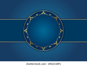 Western Style Card Template, Blue And Golden, Floral Frame