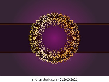 Western Style Card Template, Purple And Golden, Floral Frame