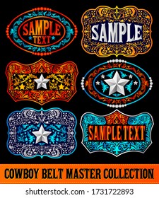 Western Style Cowboy Belt Buckle Label Master Collection Set.