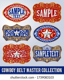Western Style Cowboy Belt Buckle Label Master Collection Set.