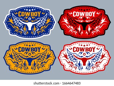 Western Style Cowboy Bull Belt Buckle vector set design.