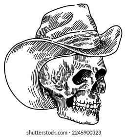 western style cowboy skull illustration