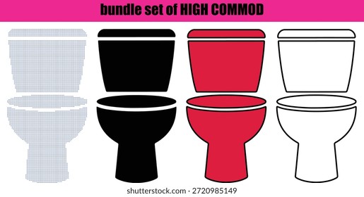 Western Style High Commode and Sanitary Ware: High-quality English commode line art, representing modern bathroom hygiene, luxury plumbing fixtures, and minimalist interior decor symbols.