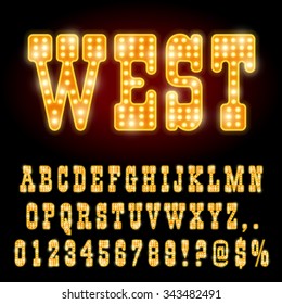 Western Style Night Font. Gold colored vector alphabet