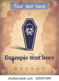 Western style poster with a black coffin and a human skull