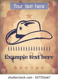 Western style poster with a cowboy hat, a star, an ammo belt and place for Your custom text