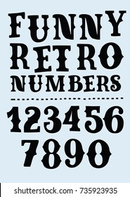 Western style retro numbers set. Serif type dirty symbols on white background. Vintage vector typography for labels, headlines, posters etc.