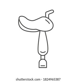Western style saddle flat icon. Outline horse saddle vector element isolated on white background. Simple line element illustration. Minimal logo for horse riding school or ranch. 