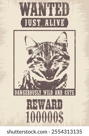 Western style vintage poster with Angry Kitten and Criminal Wanted notice.