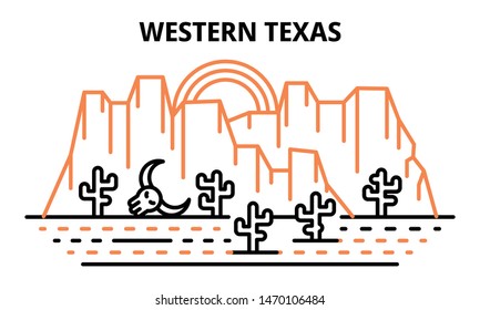 Western Texas banner. Outline illustration of western Texas vector banner for web design