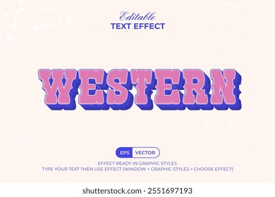 Estilo Western Text Effect 3D Vintage. Efeito de texto editável fundo texturizado.