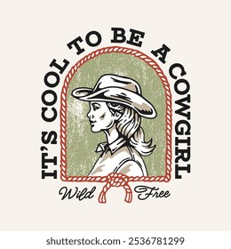 Western Theme Cowgirl Vector Graphic. Perfect for apparel prints, poster and other uses.