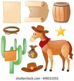 Western theme with horse and cactus illustration