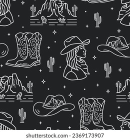 Western Theme Vector Seamless Pattern. Wild west seamless Repeat Design. Boho Seamless Pattern 