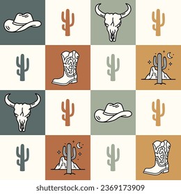 Western Theme Vector Seamless Pattern. Wild west seamless Repeat Design. Boho Seamless Pattern 