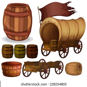 Western theme with wagons and barrels