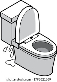 Western toilet with water leaking from the tank