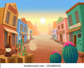  Western town.Vector illustration in cartoon style 