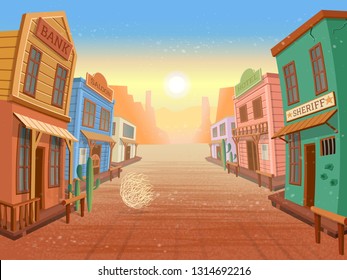  Western town.Vector illustration in cartoon style 