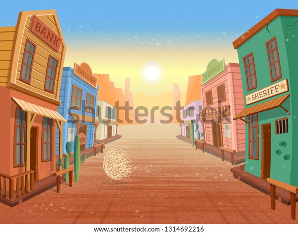 Western Townvector Illustration Cartoon Style Stock Vector Royalty Free